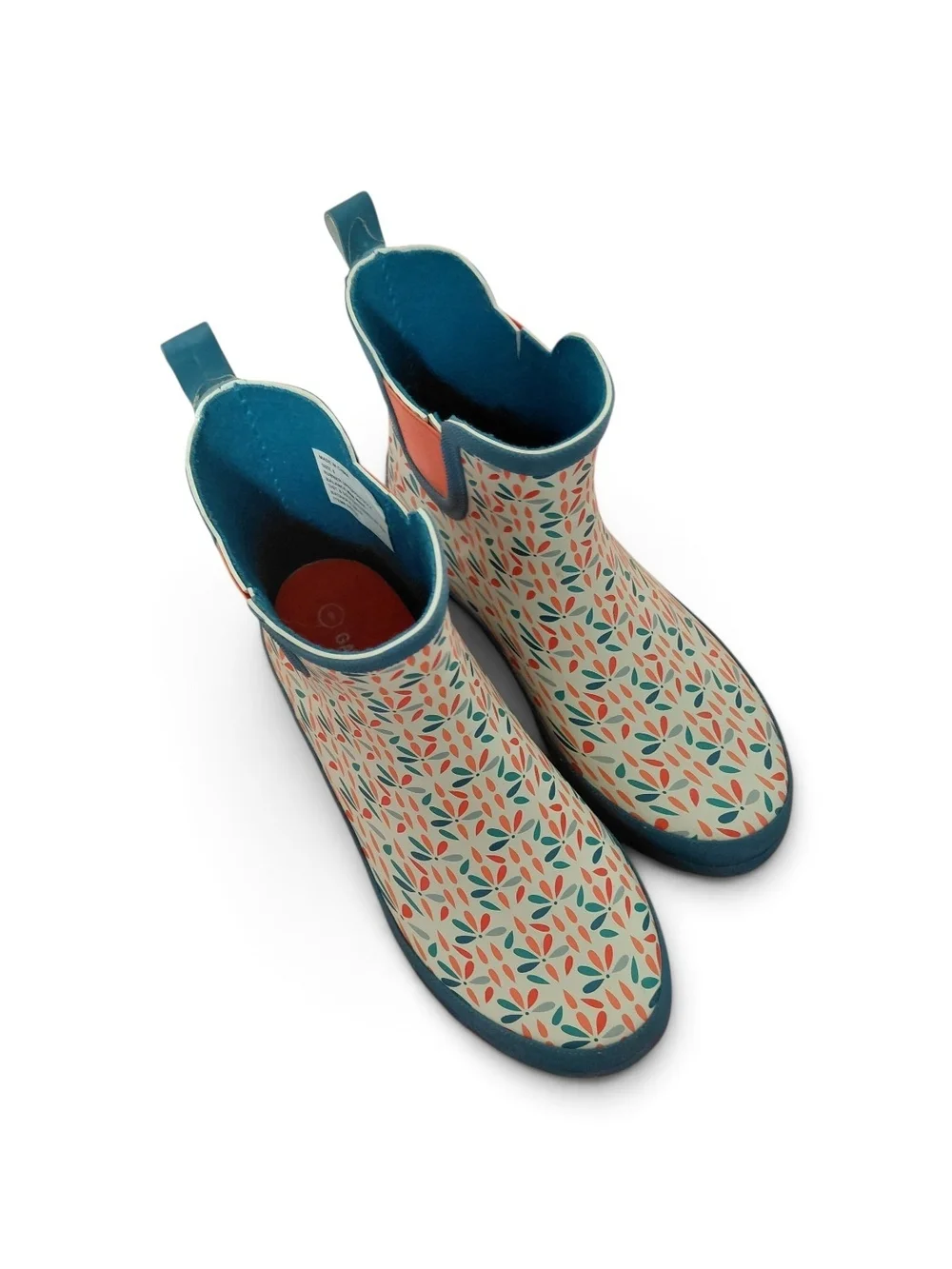 Women's Teal and Coral Floral Rain Ankle Boots